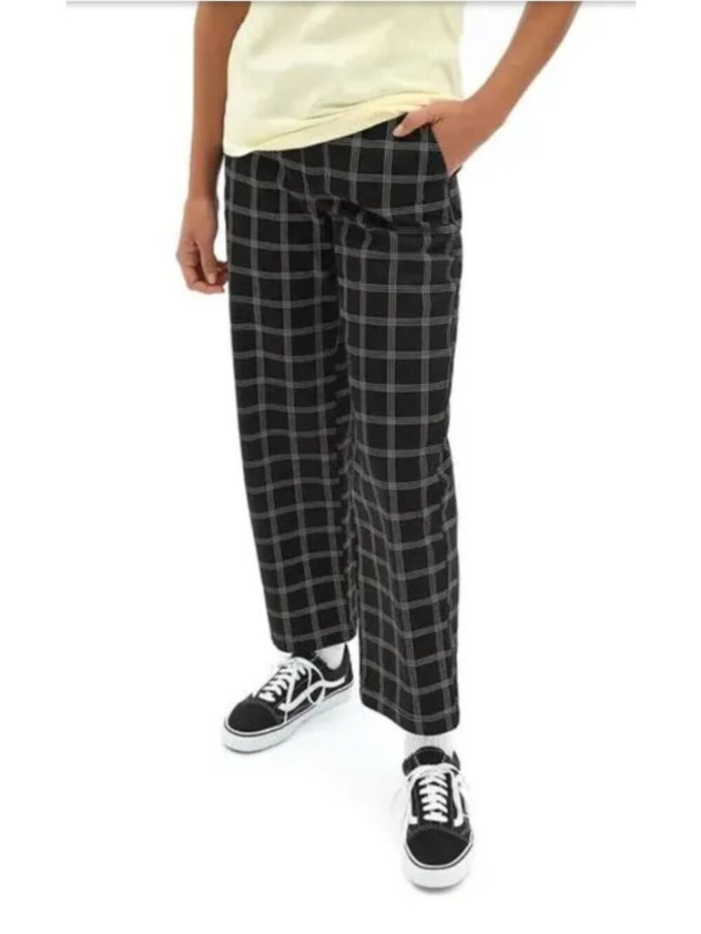 Vans Breanna Relaxed Straight Pants Womens 25 Black Check Plaid Ankle Length
